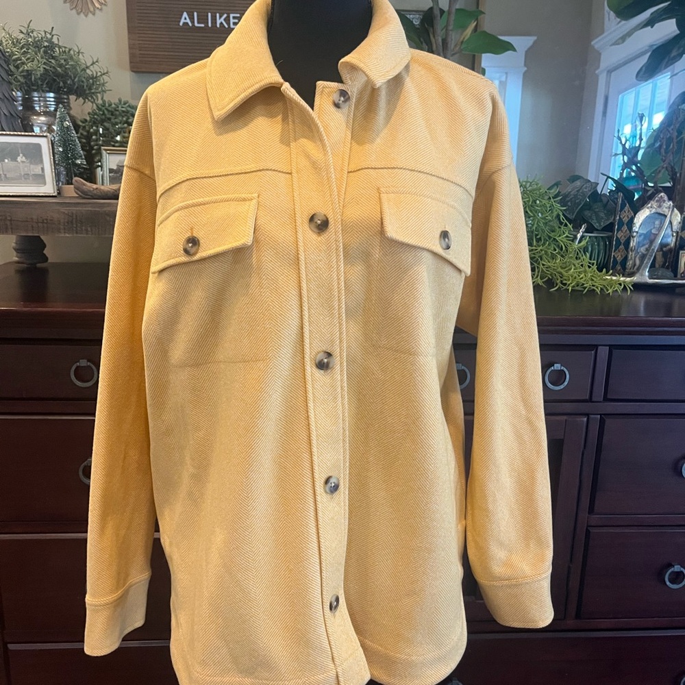 Madewell Women’s Yellow Brushed Herringbone Utility Shirt Jacket Shacket